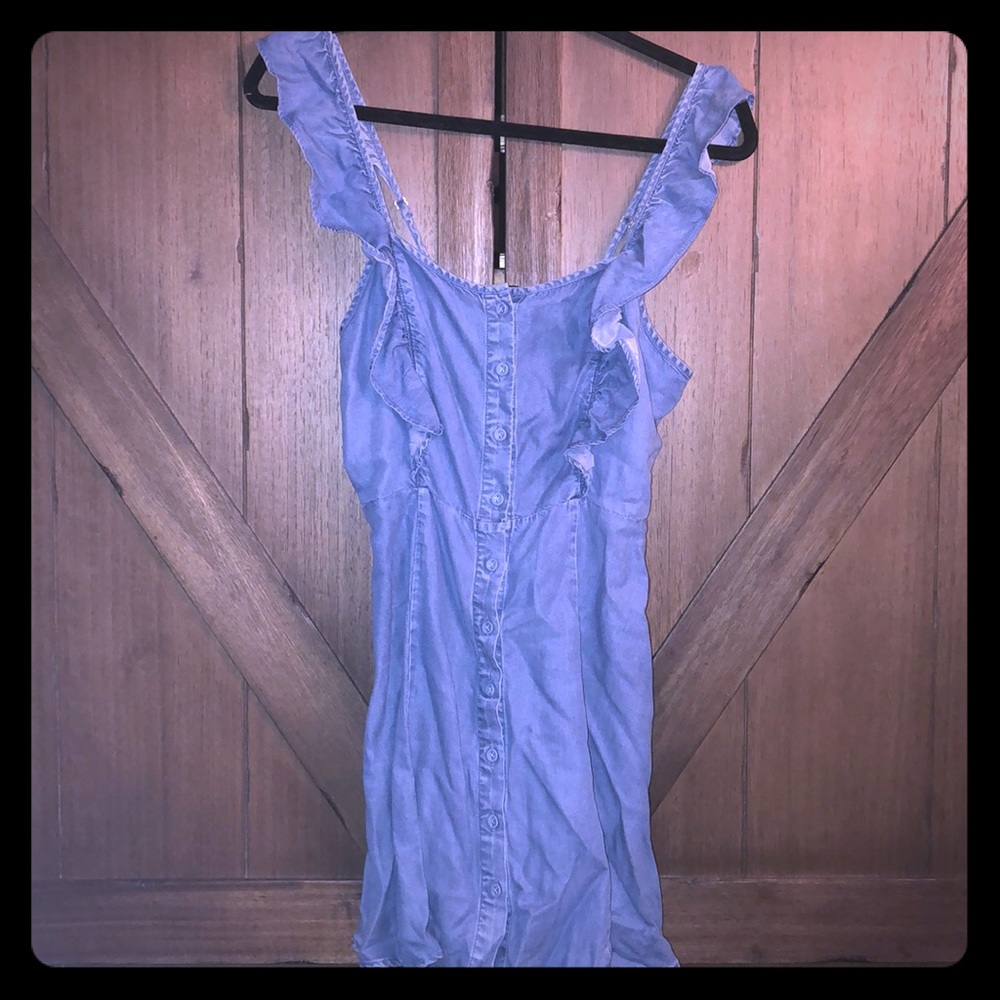Silky denim ruffle sleeve dress